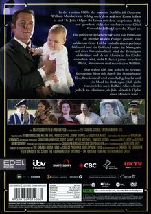 Ein Mann in Anzug hält ein Baby. Oben Text über William Murdoch, Julia Ogden und Verbrechen. Unten kleine Porträts von Charakteren.