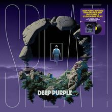 Text: "DEEP PURPLE", "SPLAT", "DEEP PURPLE ROCKING HARD ON THEIR NEW MASTERPIECE STUDIO ALBUM SPLAT!". Illustration: Mann, Natur und Sternenhimmel.
