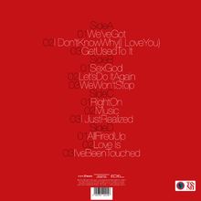 Rote Fläche mit Text: Side A bis D, Tracks 01 bis 03 mit Titeln wie: "We'veGot", "SexGod", "Music", "Love Is". Unten zwei Logos.