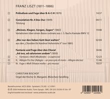 FRANZ LISZT (1811–1886). Christian Bischoff spielt Orgelstücke in München. Verschiedene Werke und Laufzeiten sind aufgelistet.