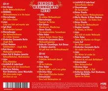 "KINDER WEIHNACHTS HITS" gefolgt von einer Liste mit Titeln und Interpreten von Weihnachtsliedern auf zwei CDs.