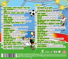 CD1 und CD2 beinhalten 20 Titel. Das Bild zeigt spielende Cartoon-Fußballer in einem Stadion.