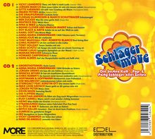CD 1 und 2-Titel. "Schlagermove" Logo rechts. "Die besten Kult-/ Pop- & Party-Schlager aller Zeiten" darunter. Gelber Hintergrund.
