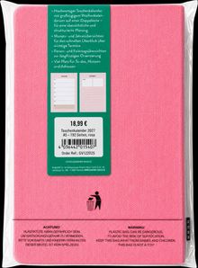 Taschenkalender 2027, 18,99 €, A5, 192 Seiten, rosa. Enthält Monats- und Jahresübersichten.