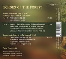 "Echoes of the Forest" präsentiert Werke von Schumann und Tarkmann. Mit Klarinettenkonzert. Gesamtzeit: 51:53.