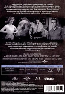 Texte: „Aus dem Reich der Toten erhob sich das schrecklichste aller Ungeheuer...“ Darunter: Schwarz-Weiß-Filmszene mit drei Personen.