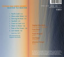 "Stephan-Max Wirth Quintet - Water to Water" zentriert auf blauem und orangefarbenem Hintergrund. Listet Tracks und Musiker.