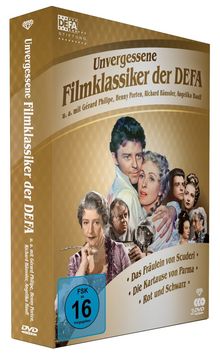 "Unvergessene Filmklassiker der DEFA" und Filmtitel. Menschen in historischem Kostüm, FSK 16-Logo, 3 DVD-Symbol.