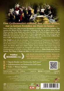 "Eine Geißenmutter ermahnt ihre sieben Kinder, nur ja keinen Fremden ins Haus zu lassen..." Dann eine Szene mit Figuren in Tierkostümen.