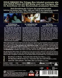 **HULK SMASH! Die Trilogie-Box bündelt erstmals alle drei HULK-Filme mit Bill Bixby und Lou Ferrigno...** Jede Box enthält Infos zu den Filmen und den Schauspielern.