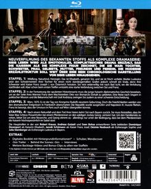 **Textbeschreibung:** Neufassung eines bekannten Stoffs als dramatische Serie über Sisis emotionales Leben mit Staffel-Details. 

**Bilder:** Mehrere Filmszenen mit historischem Flair, illustriert durch Figuren in kaiserlicher Kleidung.