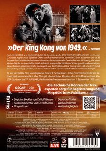 "Der King Kong von 1949."–THE TIMES, "Das technische Können der Trickexperten sorgt für Begeisterung und Mitgefühl beim Publikum." –VARIETY. Es sind mehrere Schwarz-Weiß-Bilder eines großen Gorillas und verschiedener Filmszenen sichtbar. Ein Text beschreibt die Handlung des Films, außerdem wird auf Extras und Auszeichnungen hingewiesen.