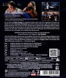 Texte: "ATEMBERAUBEND!" "MITREISSEND!" "EIN ÜBERNATÜRLICHER SCHOCKER!" Beschreibung eines mystischen Thrillers mit Extras.