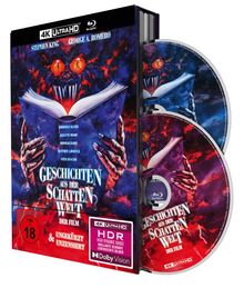 "GESCHICHTEN AUS DER SCHATTENWELT DER FILM" – Horror-Cover mit Buch und dämonischen Händen, 4K UHD Blu-ray, FSK 18.