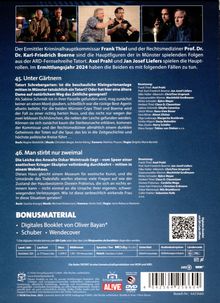 Oberer Text: Beschreibung der Ermittler Frank Thiel und Prof. Dr. Karl-Friedrich Boerne im Jahr 2024.  
Darunter Details von zwei Fällen.