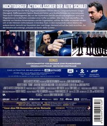 Text: "Hochtouriger Actionklassiker der alten Schule! Bonus: Audiokommentar von Regisseur John Frankenheimer."

Beschreibung: Oben links Texte, rechts ein Mann. Unten verschiedene Filmszenen mit bewaffneten Personen.