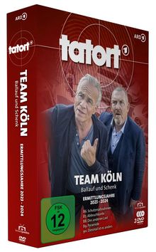 „Tatort“, „TEAM KÖLN“, Ermittlungsjahre 2023-2024. Zwei Männer auf rotem Hintergrund, Zielscheibe-Motiv im Hintergrund.