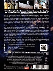 „Ein osteuropäischer Science-Fiction-Film, der viel Sorgfalt auf Trickaufnahmen und Kameraarbeiten verwendet..." - Filminfos und Beschreibungen sind zu sehen, darunter Details zur Handlung und Produktion. Oben sind drei Filmszenen abgebildet. Unten QR-Code und Logos.