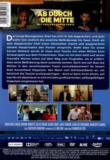 Texte: "AB DURCH DIE MITTE", "MIT VOLLGAS DURCH PARIS". Zwei Männer schauen über etwas. Drei Filmszenen unten.