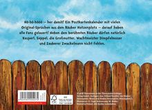 Text: "Hö-hö-hööö – her damit! Ein Postkartenkalender mit vielen Original-Sprüchen aus dem Räuber Hotzenplotz ..."   
Illustration: Blauer Himmel, Holzzaun.