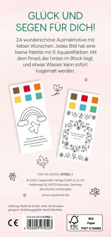 "Glück und Segen für dich!" Aquarellfarben, Pinsel, Ausmalbilder mit Wünschen, Blumenillustrationen.