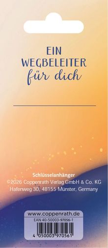 Text: „Ein Wegbegleiter für dich.“ Farbhintergrund: Verläuft sanft von Hellorange zu Dunkelblau.