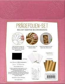 "PRÄGEFOLIEN-SET, RELIEF-KARTEN BLUMENGRUSS", Anleitung zum Erstellen von Karten mit Prägefolie, rosa Hintergrund.