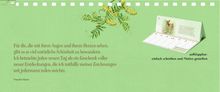 Für die, die mit ihren Augen und Herzen sehen. Grüner Hintergrund mit Blumenillustration und einem aufklappbaren Kalender.