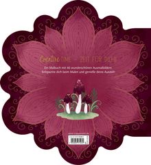 "Creative TIME – ZEIT FÜR DICH! Ein Malbuch mit 46 wunderschönen Ausmalbildern. Entspanne dich beim Malen und genieße deine Auszeit!" 

Hintergrund: Illustration einer großen lila Blume mit drei Pilzen.