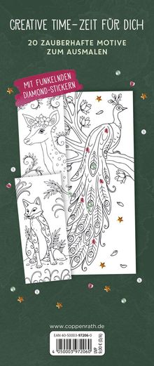 "Creative Time – Zeit für Dich", 20 Motive zum Ausmalen, mit funkelnden Diamond-Stickern. Zeichnungen von Tieren.