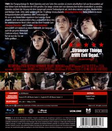 *"Stranger Things trifft Evil Dead." Oben: Drei Kinder schauen besorgt. Unten: Szenen mit gruseligen Elementen.*