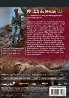 Text: "Das Licht der Schwarzen Kerze", ein TV-Dreiteiler nach Wolfgang Held. Hintergrund: Soldat in felsiger Wüstenlandschaft.