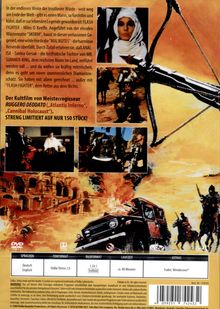 Text: "FLASH FIGHTER - Miles O’Keeffe", "RUGGERO DEODATO", "STRENG LIMITIERT AUF NUR 150 STÜCK!". 
Bebilderte Wüsten-Landschaft, Kreuzritter, Explosion, Pfeil.