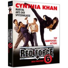 Titel: "Cynthia Khan: Martial Arts der Spitzenklasse", "Red Force 6: Sea Fighter". Frau tritt hoch, Männer kämpfen.