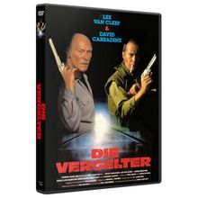 Text: "LEE VAN CLEEF & DAVID CARRADINE", "DIE VERGELTER". Zwei Männer mit Pistolen, einer mit Cowboyhut.