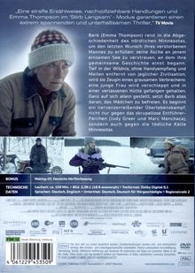 "Eine straffe Erzählweise..." Darunter ist Emma Thompson in warmer Kleidung, winterliche Szenen und technische Daten.