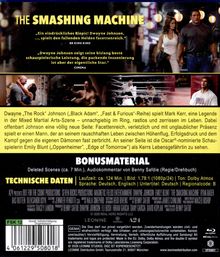 **THE SMASHING MACHINE**  
Zitate preisen Dwayne Johnsons Schauspiel.  
Dwayne „The Rock“ Johnson spielt Mark Kerr.  
**BONUSMATERIAL** und **TECHNISCHE DATEN**.  
FSK 12.  
Film-Beschreibung und Szenenbilder.