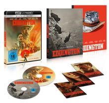 Texte: "Eddington", "4K Ultra HD", "FSK 16", "Ari Aster". Abbildungen: Cover mit Landschaft und Menschen, ein Cowboyhut, zwei CDs.