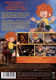 Text über Pumuckl, humorvoller Kobold mit roten Haaren. Bilder zeigen Szenen mit einem Kobold in verschiedenen lustigen Momenten.