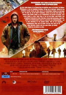 "Basierend auf dem gleichnamigen Roman von Stephen King." Drei Männer in dramatischen Posen, Flammen im Hintergrund.