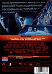 Ein Filmcover mit zwei Gesichtern, ein Schimpanse und Text über Lucys gefährliche Rückkehr auf eine Insel und Bonusmaterial.