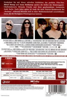 Oben steht: "Entdecken Sie mit dieser stilvollen Kollektion das perfekte Film-Duo..." Darunter sind Fotos von zwei Frauen in eleganter Kleidung. Unten sind Angaben zu DVD-Inhalten und technischen Details.