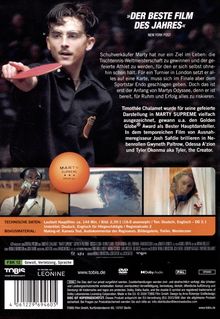 Texte beschreiben einen Film über einen Tischtennisspieler namens Marty, gespielt von Timothée Chalamet.