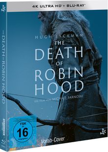 „The Death of Robin Hood“, ein Film von Michael Sarnoski; Vorab-Cover, FSK 16; blauer Hintergrund, Mann mit Bogen.
