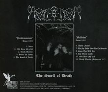 Logo oben, Titel: "Pandemonium" Demo 1992, "Malfeitor" Demo 1991, unten: "The Smell of Death". Schattige Gestaltenbild.