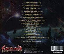 Texte: Songliste mit Titeln und Mitwirkenden. Logo: "Fireflash Records". Illustration: Weltraumszene mit Planeten.