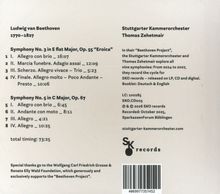 Texte beschreiben Beethovens Symphonien Nr. 3 und Nr. 5, aufgeführt vom Stuttgarter Kammerorchester. Links unten: ein Barcode.