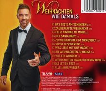 "Weihnachten wie damals" mit 12 Liedern wie "Das Beste am Schenken", "Süße Bescherung". Ein Mann im Anzug lächelt links.