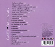 Liste von 22 Liedtiteln mit ihren Längen; vertikaler Text "GABY BAGINSKY" links. Lila Hintergrund, Text schwarz.