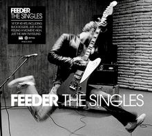 "FEEDER THE SINGLES" ist prominent platziert, ein Musiker in Bewegung mit einer E-Gitarre. Energetische Performance.